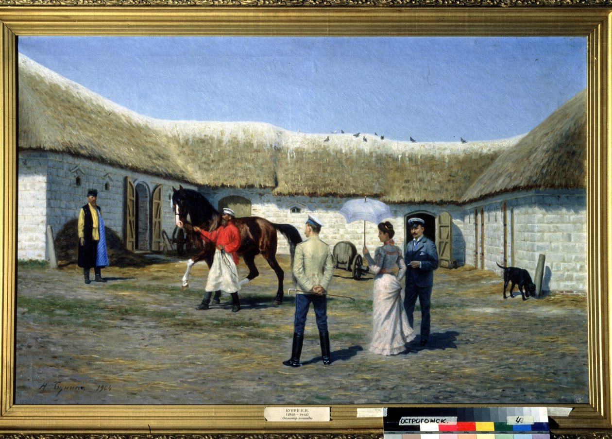 Hesteoppdretter. Maleri av Narkis Nikolaevich Bunin (1856-1912). Olje på lerret, 80 x 125 cm av Narkis Nikolaevich Bunin