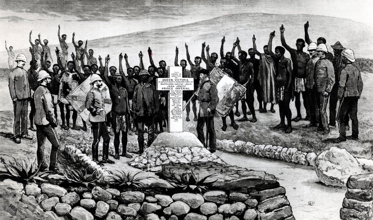 Monument til Prince Imperial i Zululand, illustrasjon fra The Graphic magazine, 1880 av Nash