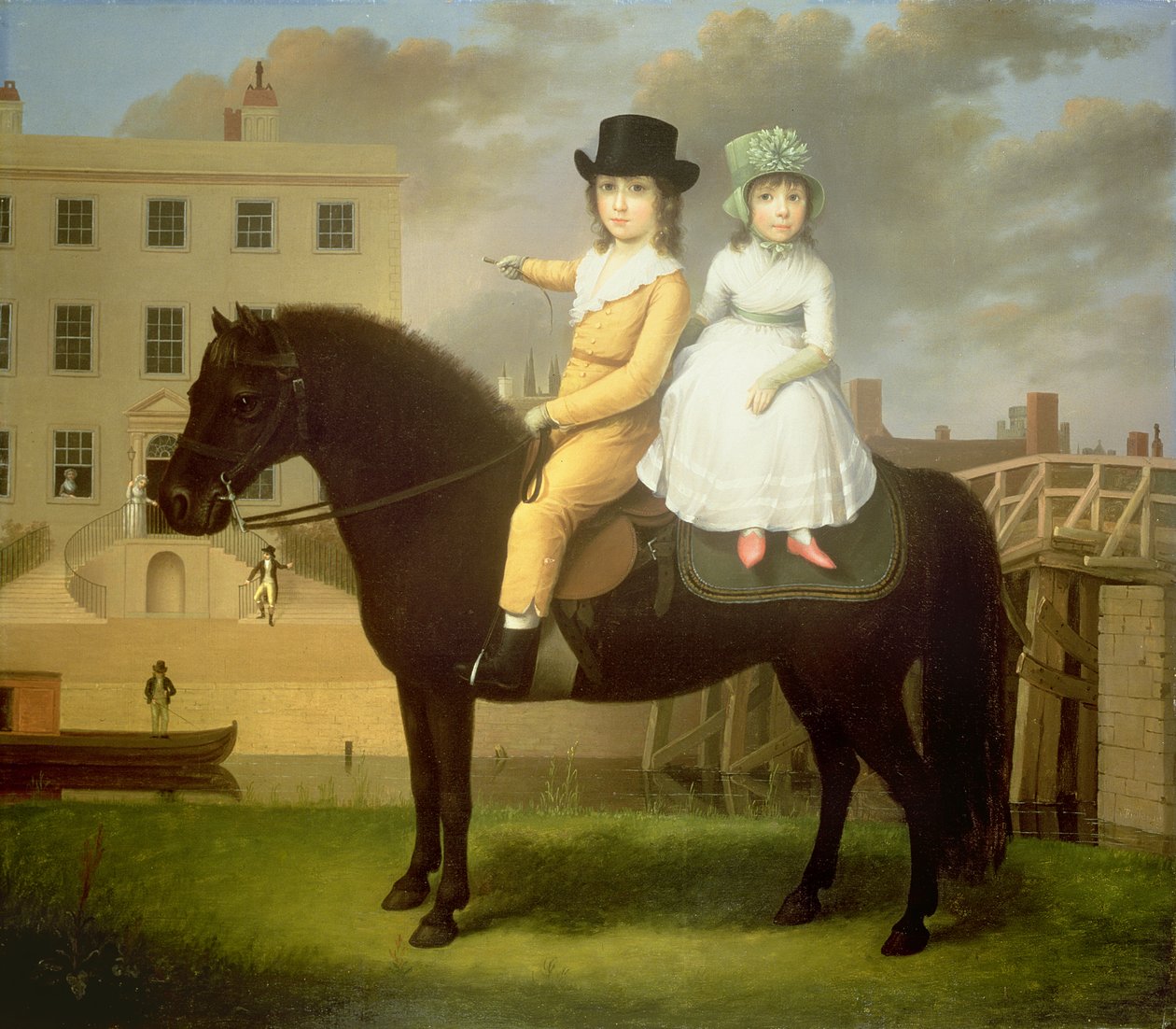 To barn sitter på en svart ponni av Nathan Theodore Fielding