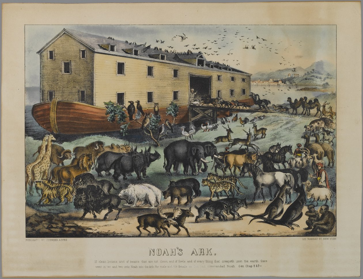 Noahs Ark (håndfarget litho) av Nathaniel Currier