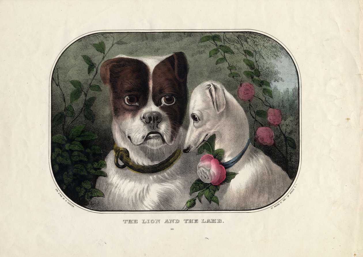 Løven og lammet, utgitt av N. Currier, New York, ca. 1838-56 av Nathaniel Currier