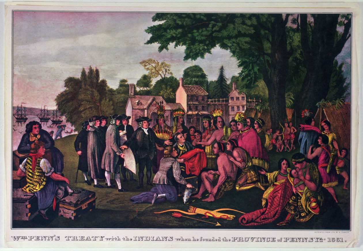 William Penns traktat med indianerne da han grunnla provinsen Pennsylvania, 1661 av Nathaniel Currier