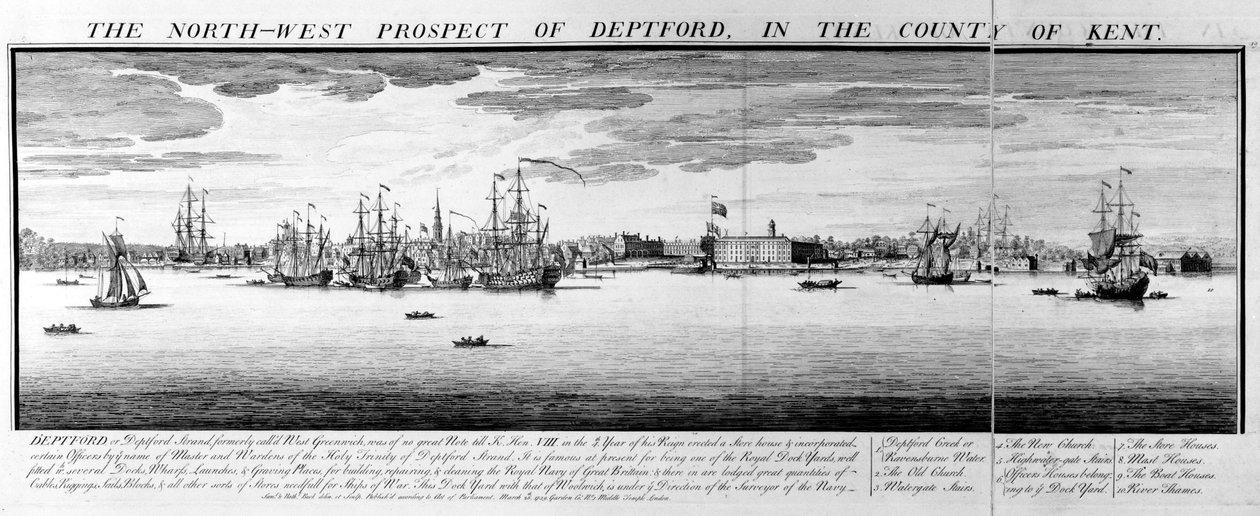 The North-West Prospect of Deptford, i County of Kent, 1739 av Nathaniel and Samuel Buck