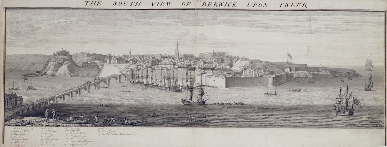 The South View of Berwick Upon Tweed, ca. 1743-45 (penn og blekk og vask på papir) av Nathaniel and Samuel Buck