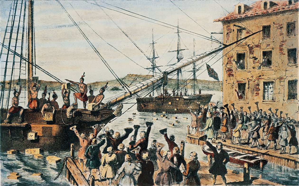 Boston Tea Party, engelske tekister kastet over bord i Boston havn av kolonister, 16. desember av Nathaniel (after) Currier