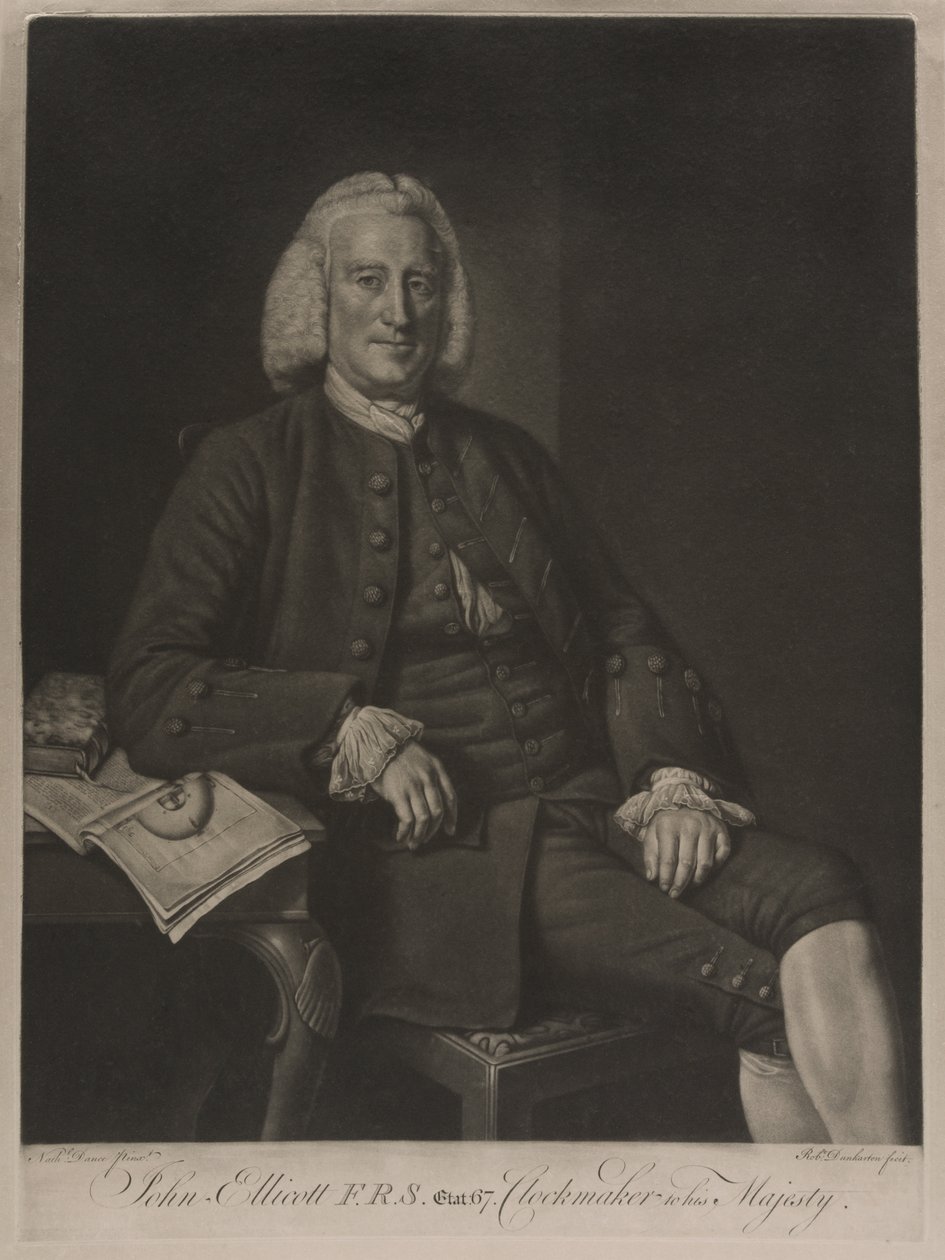 Portrett av John Ellicott F.R.S. (gravering) av Nathaniel (after) Dance Holland