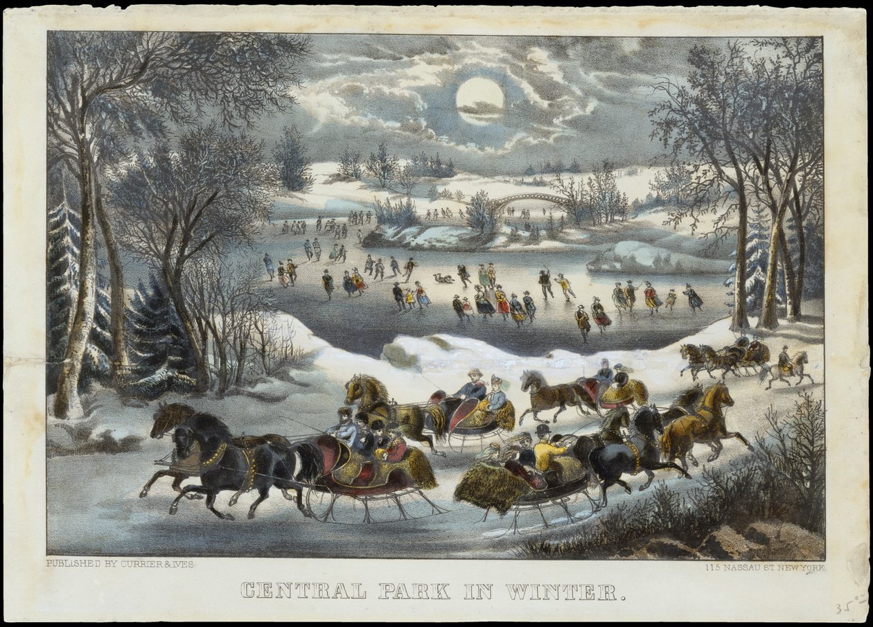 Central Park om vinteren, 1877-94., 1877-94. Skapere: Nathaniel Currier, James Merritt Ives, Currier og Ives. av Currier and Ives