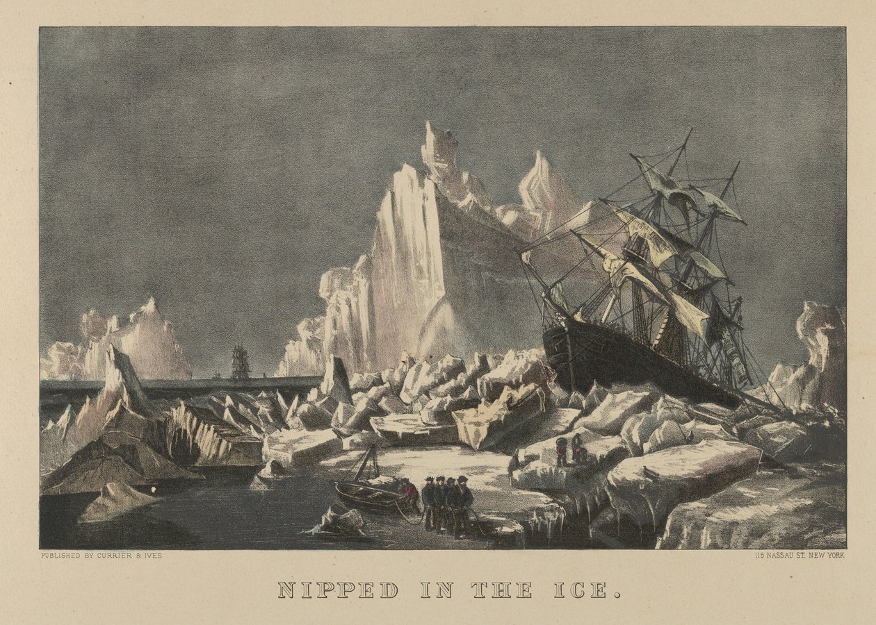 Nippet i isen, 1876-94., 1876-94. Skapere: Nathaniel Currier, James Merritt Ives, Currier og Ives. av Currier and Ives