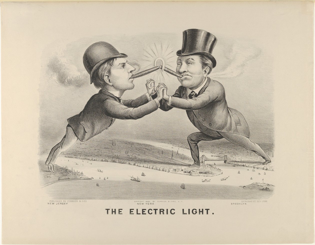 The Electric Light, 1880., 1880. Skapere: Nathaniel Currier, James Merritt Ives, Currier og Ives. av Currier and Ives