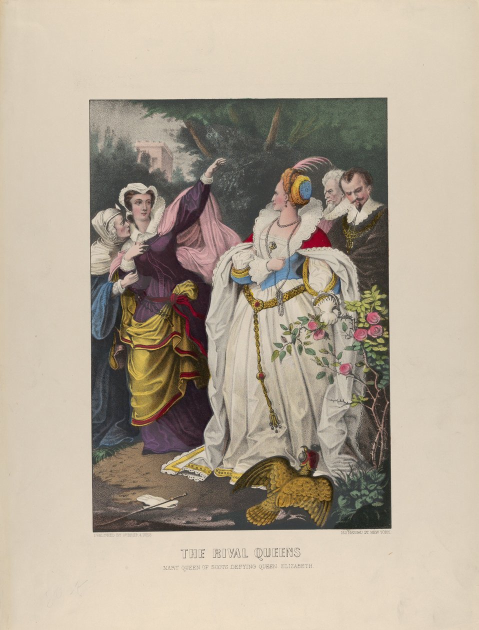 The Rival Queens - Mary Queen of Scots Defying Queen Elizabeth, 1857-72., 1857-72. Skapere: Nathaniel Currier, James Merritt Ives, Currier og Ives. av Currier and Ives