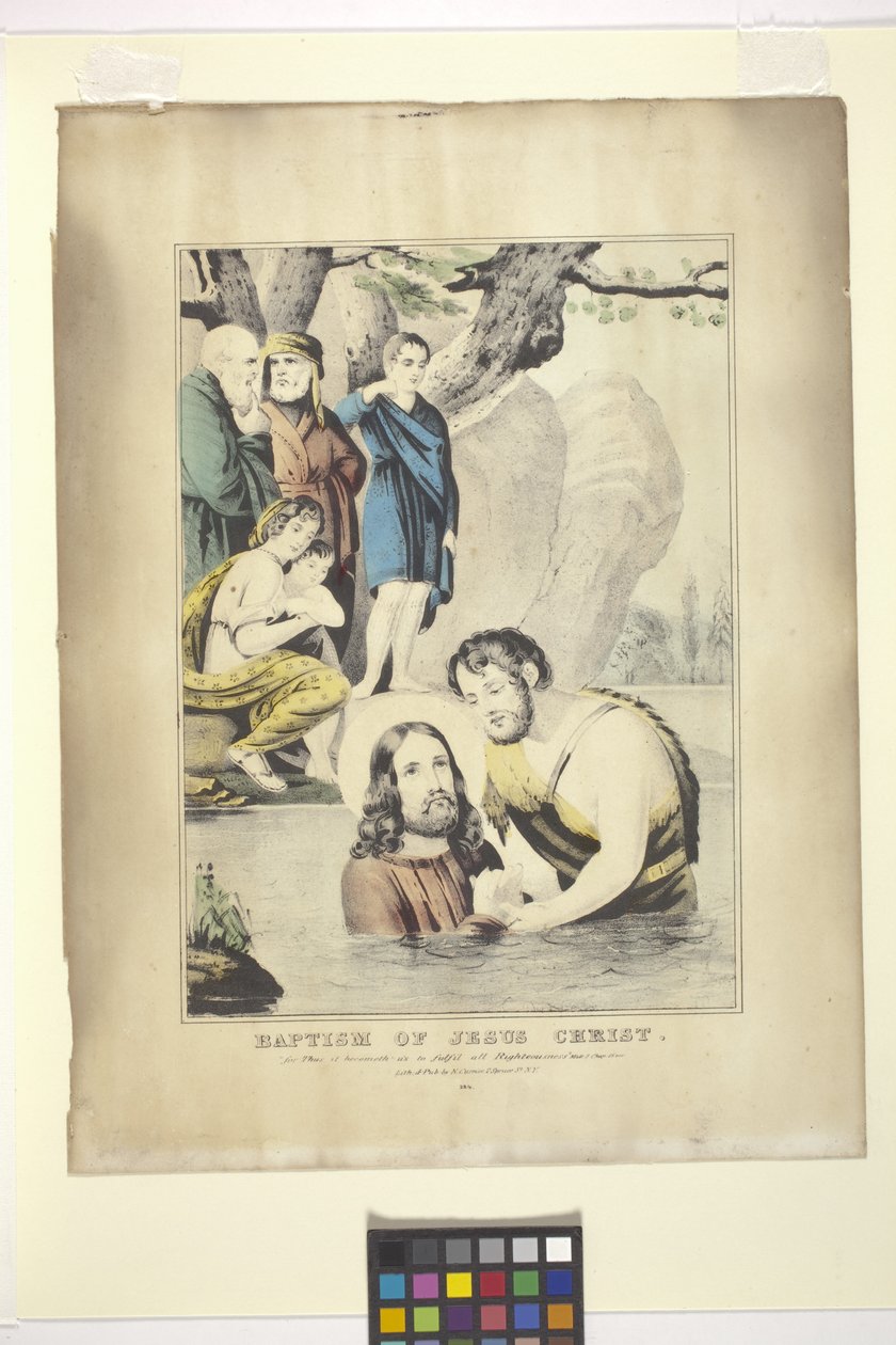 Dåp av Jesus Kristus (håndfarget litografi) av Nathaniel Currier