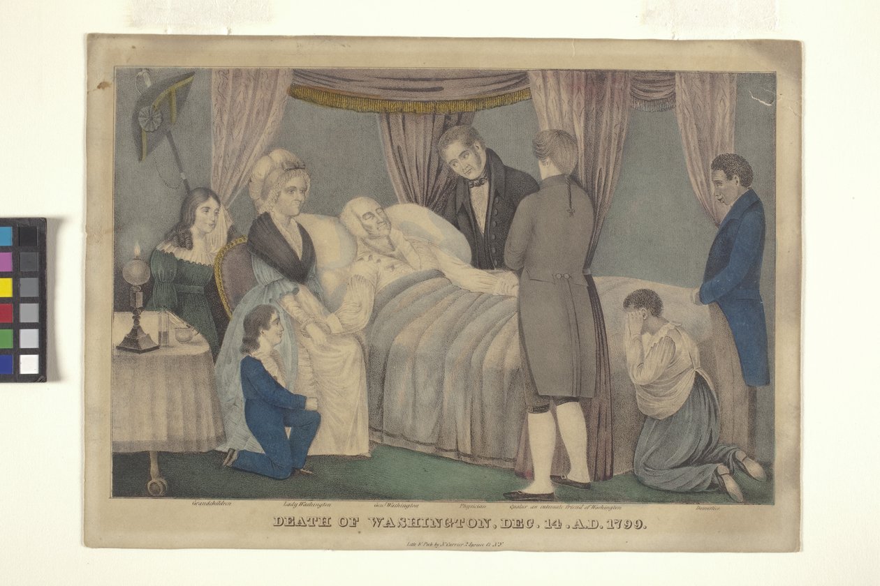 Death Of Washington (håndfarget litografi) av Nathaniel Currier