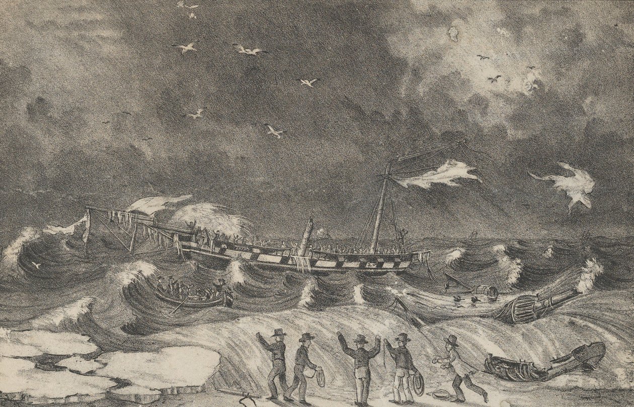 Det fryktelige vraket av Mexico på Hempstead Beach, 2. januar 1837, 1848-56. av Nathaniel Currier