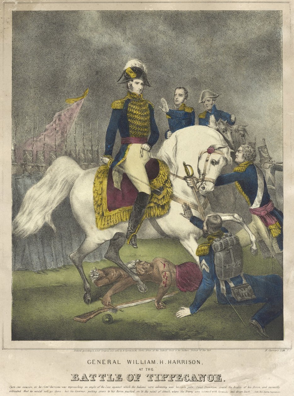 General William H. Harrison i slaget ved Tippecanoe, pub. 1840 av Nathaniel Currier