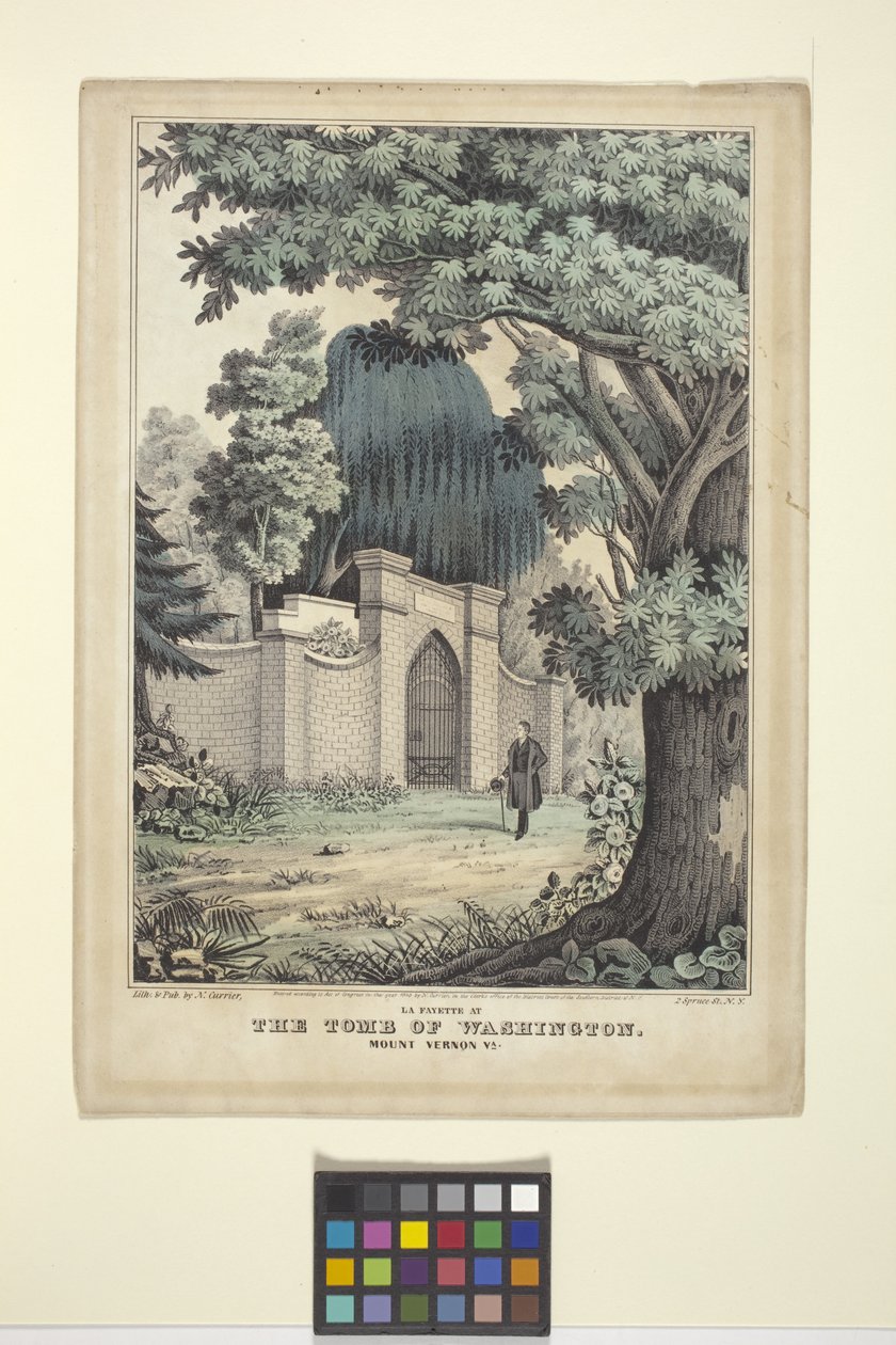 Lafayette At The Tomb Of Washington (håndfarget litografi) av Nathaniel Currier