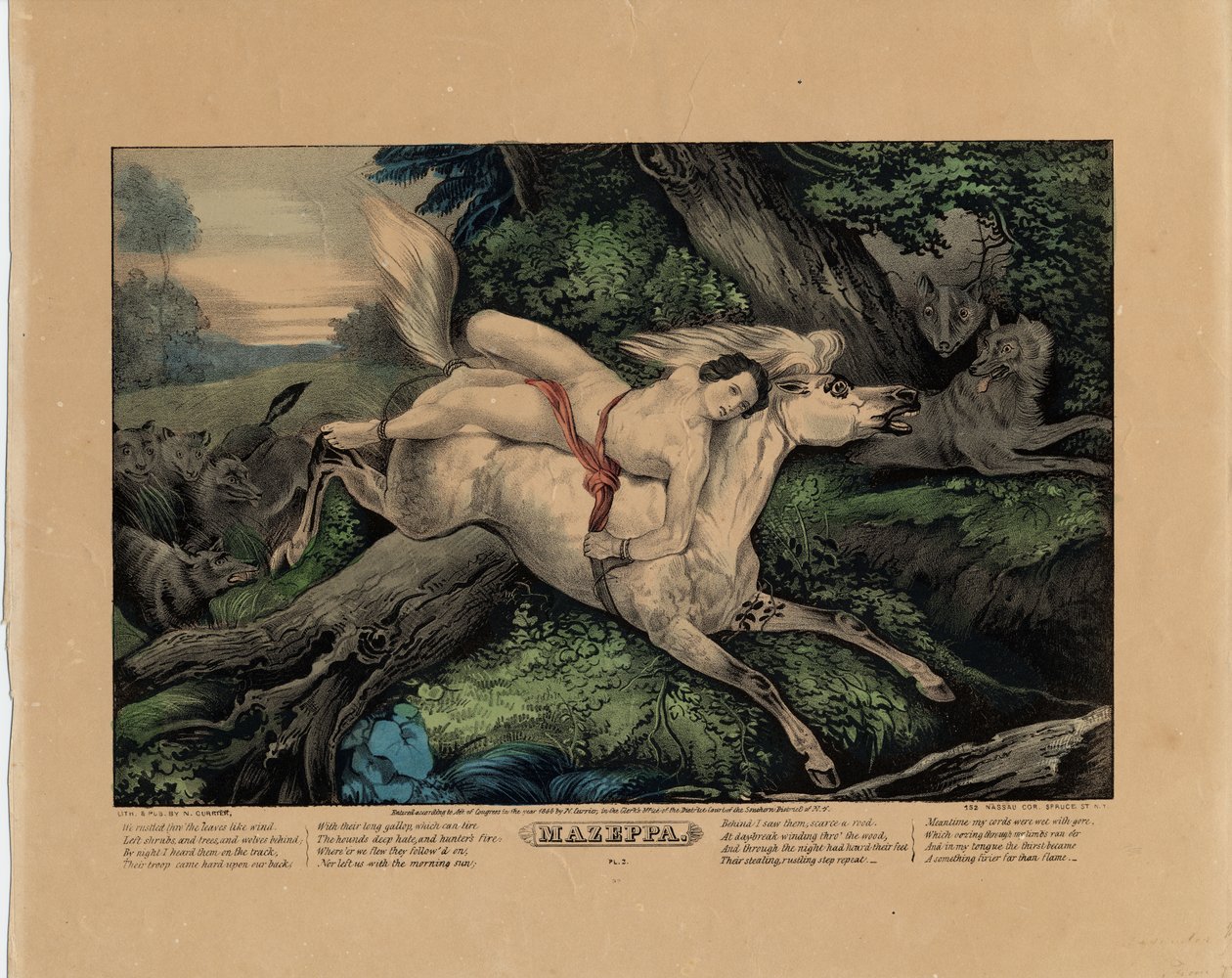 Mazeppa, 1846 (plate to av fire, se også 331977, 331978 og 331980) av Nathaniel Currier
