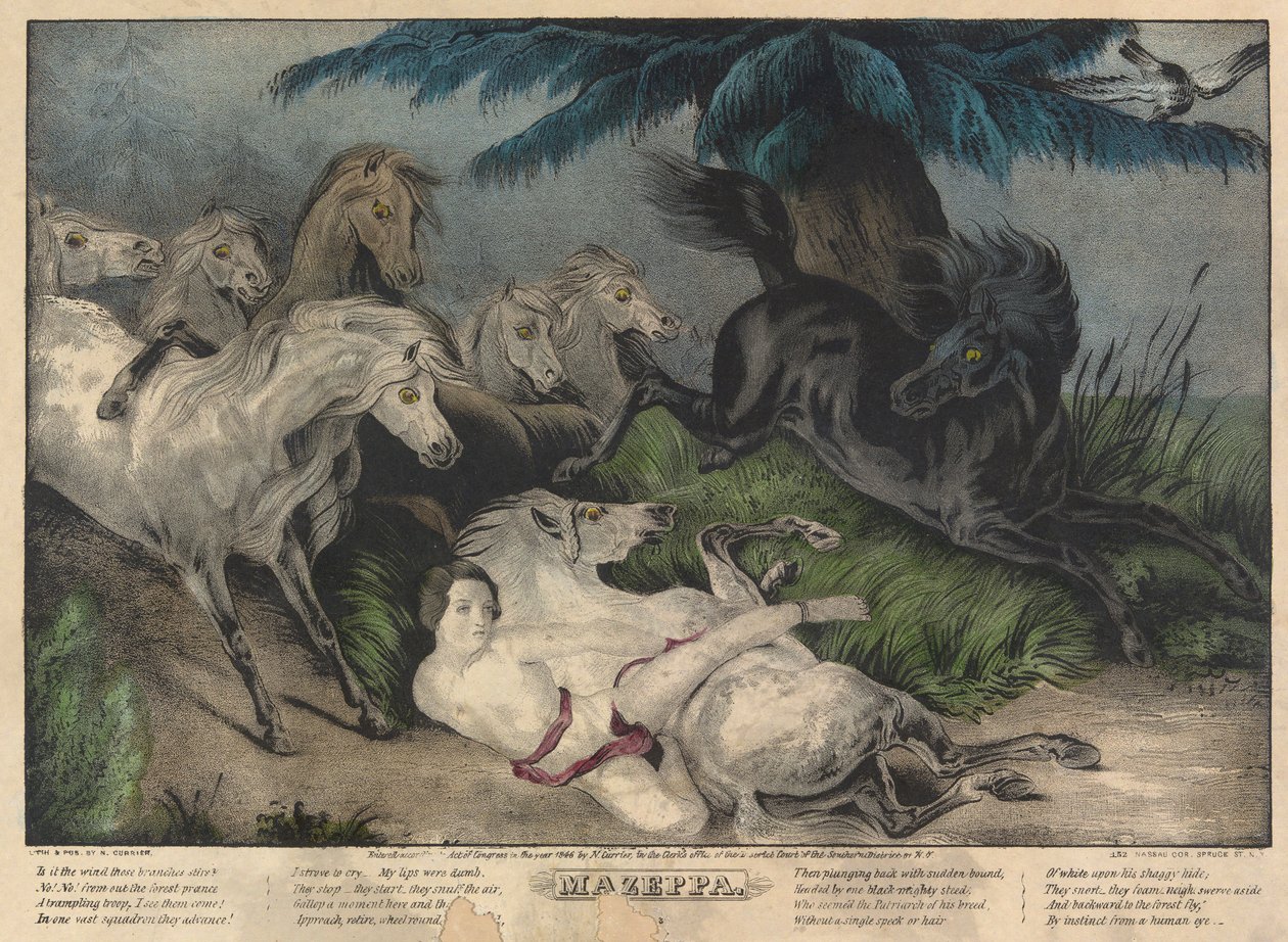 Mazeppa, plate 3 (omgitt av ville hester) av Nathaniel Currier