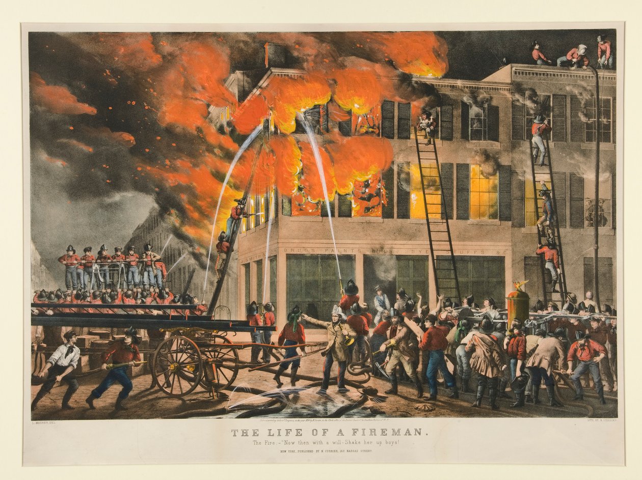 The Life of a Fireman / The Fire. - av Nathaniel Currier