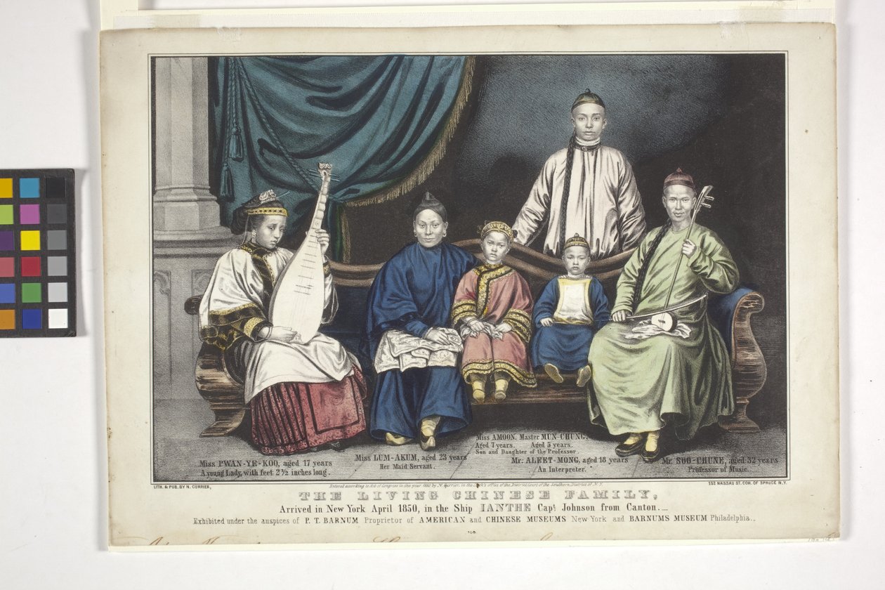 The Living Chinese Family (håndfarget litografi) av Nathaniel Currier