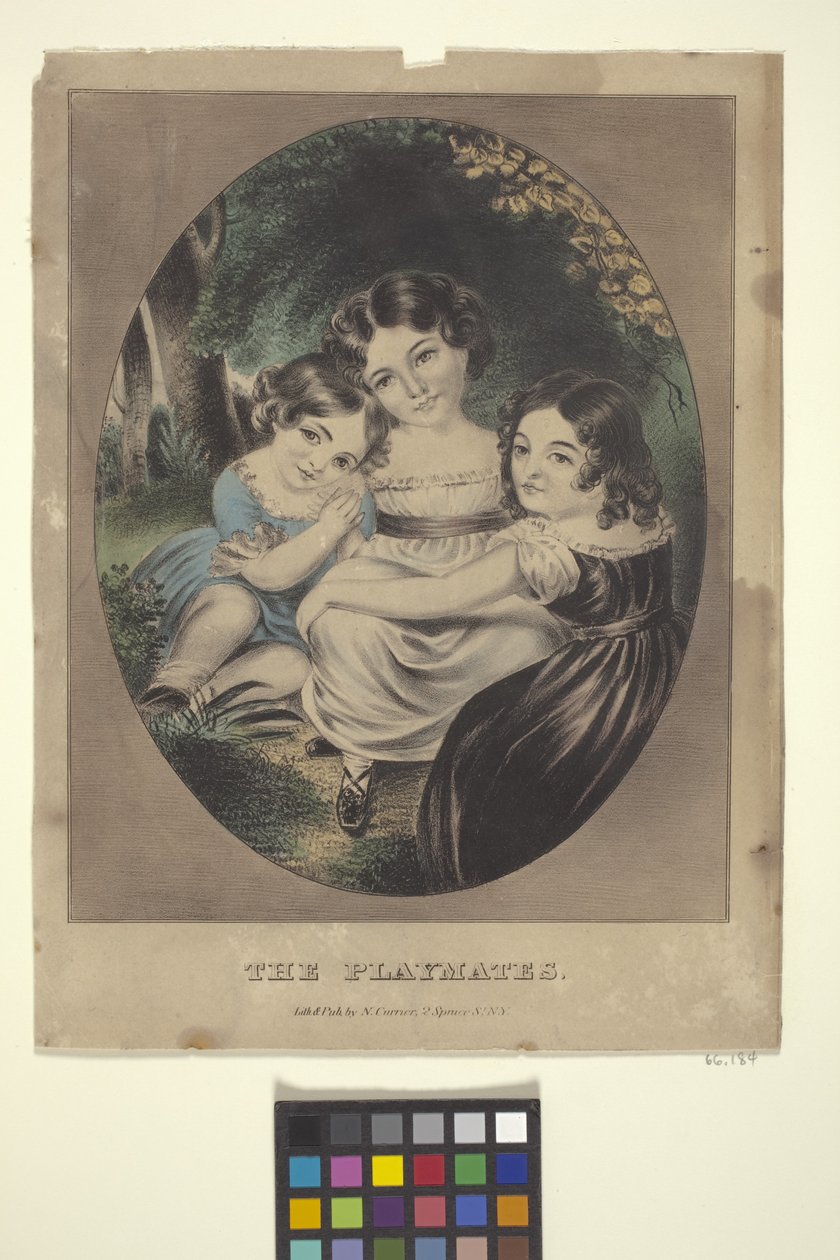 The Playmates (håndfarget litografi) av Nathaniel Currier