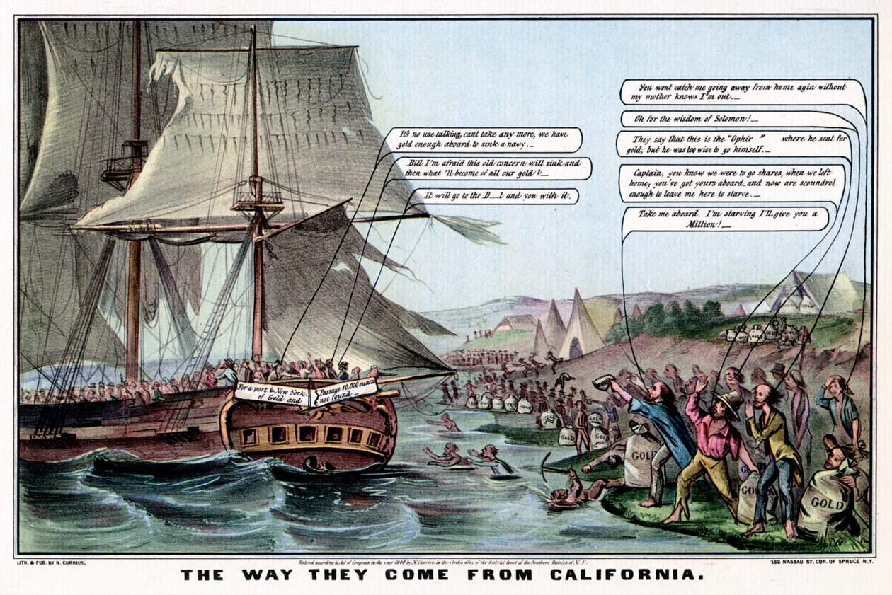Måten de kommer fra California, 1849 1937. av Nathaniel Currier