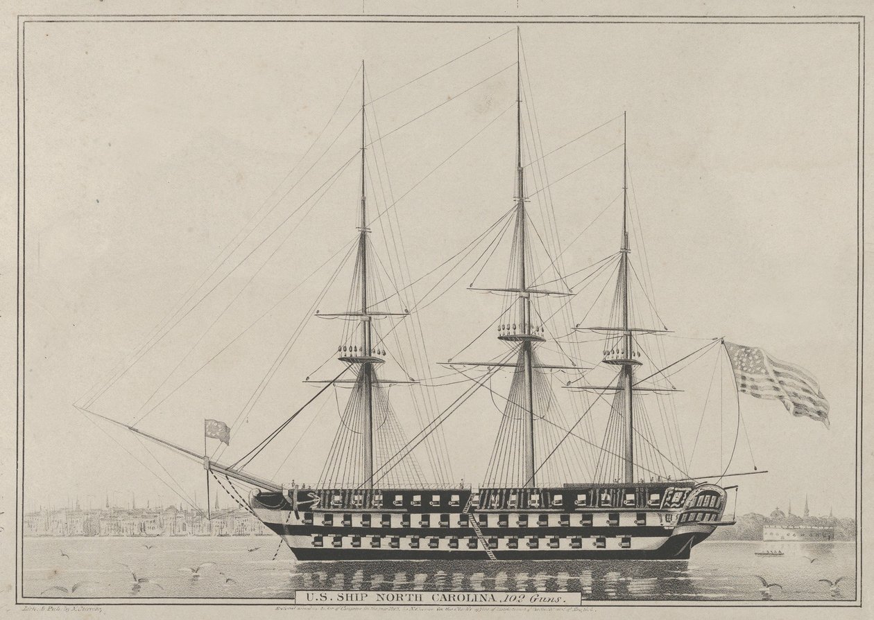 U.S. Ship North Carolina, 102 kanoner, 1843., 1843. av Nathaniel Currier