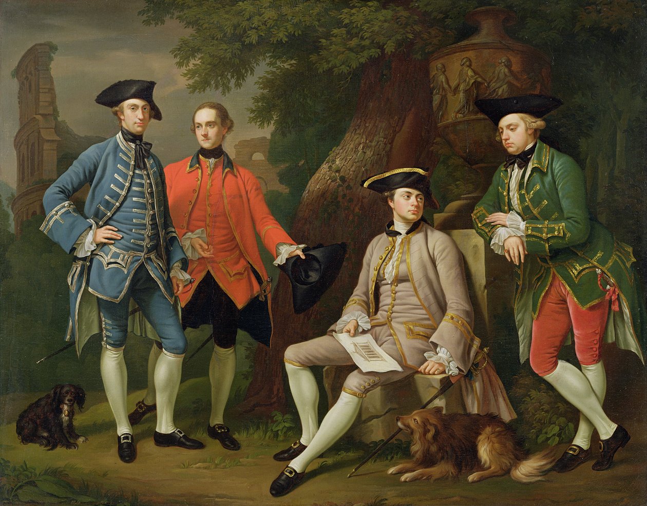 James Grant av Grant, John Mytton, den ærede Thomas Robinson og Thomas Wynne, ca. 1760 av Nathaniel Dance Holland