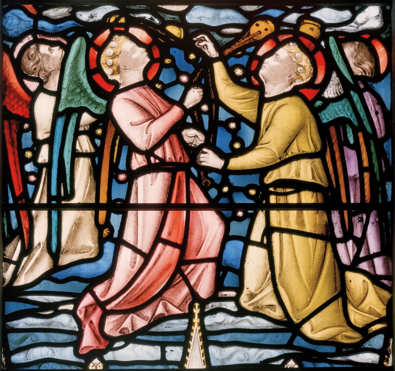 Three Censing Angels, detalj fra Christ In Majesty, ca. 1863 (farget glass) av Nathaniel Westlake