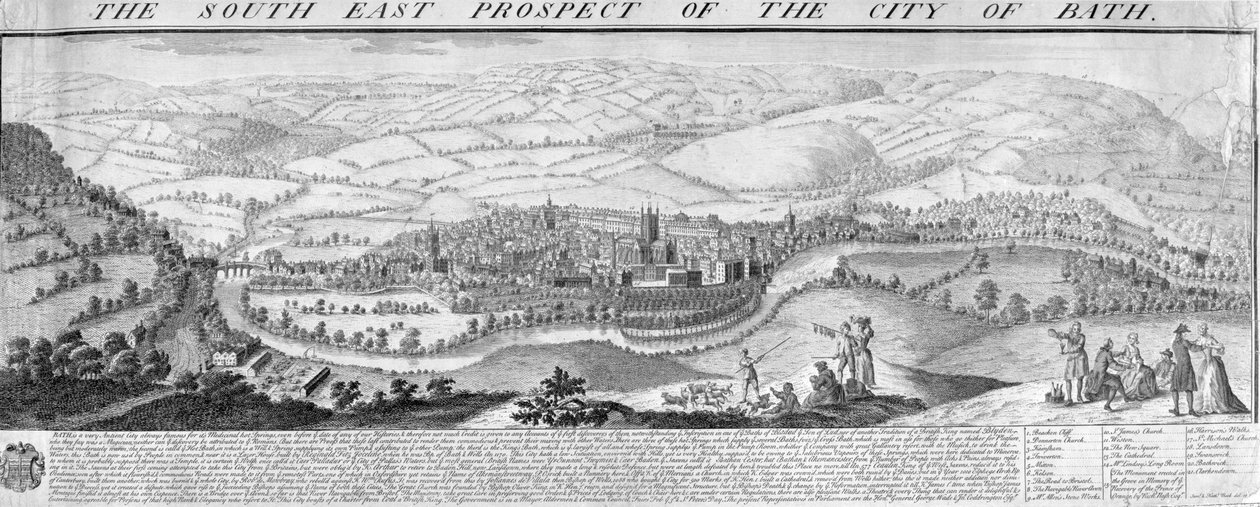 The South East Prospect of the City of Bath, 1734 av Nathaniel and Samuel Buck