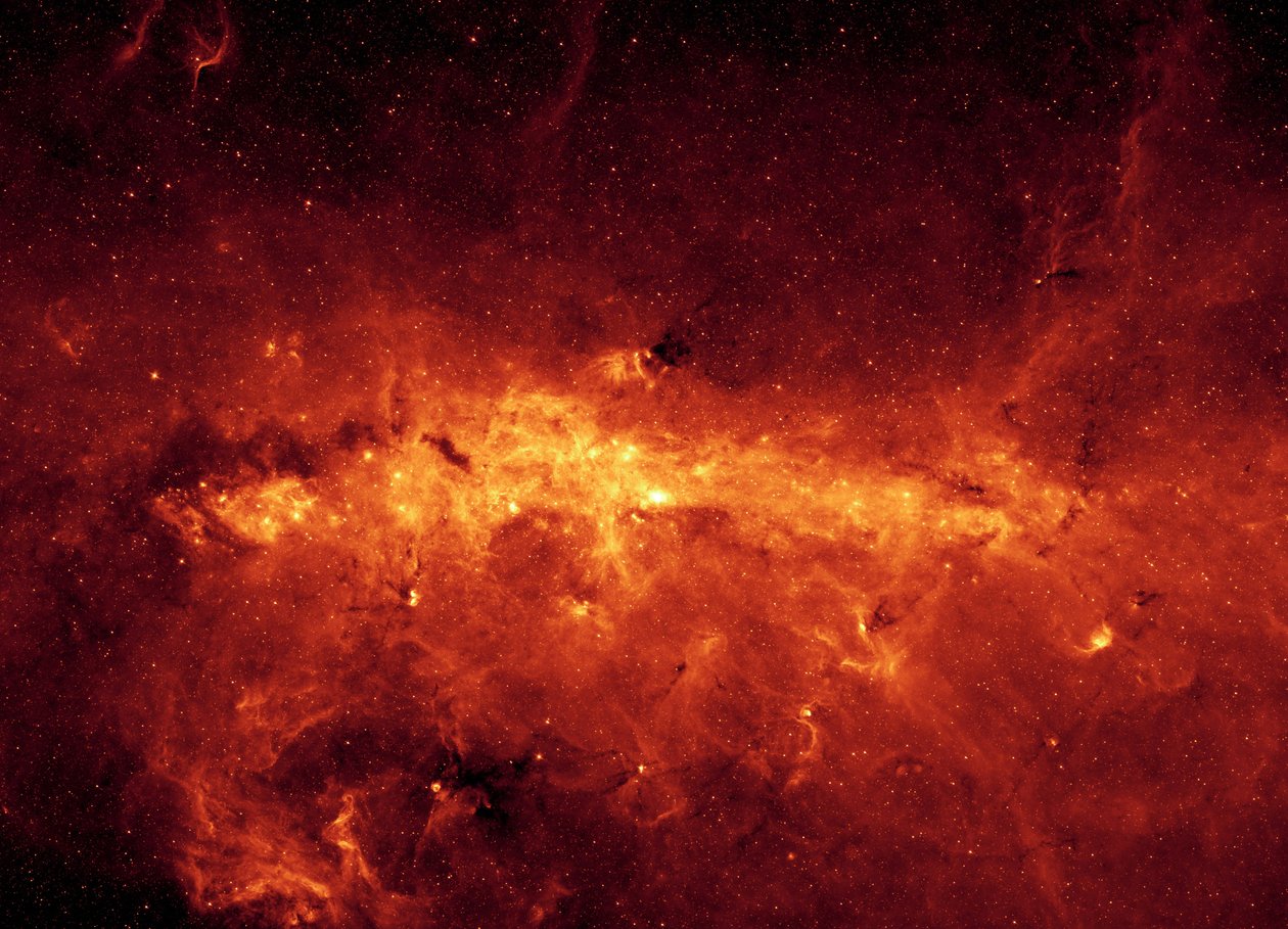 Sentrum av Melkeveien-galaksen sett av Spitzer Space Telescope. Infrarødt bilde av det galaktiske senteret og støvete skyer, opplyst av unge massive stjerner. Kreditt NASA. Vitenskap Astronomi Rom av National Aeronautics and Space Administration National Aeronautics and Space Administration