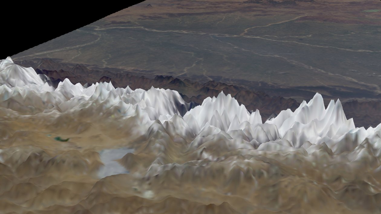 Satellitt en utsikt over Himalaya, ser sørover fra det tibetanske platået til Ganges-bassenget i India i bakgrunnen. Kreditt: NASA. Mountain Rock Ice Geology Asia av National Aeronautics and Space Administration National Aeronautics and Space Administration