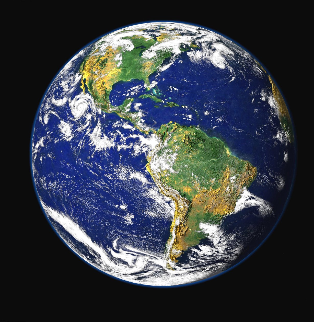 Satellittutsikt over Nord-, Sentral- og Sør-Amerika, satt mellom Stillehavet og Atlanterhavet. Kreditt: NASA. Science Earth Geology Oceanography av National Aeronautics and Space Administration National Aeronautics and Space Administration