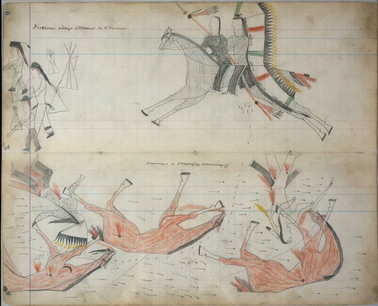 Cheyennes frastøtt og såret, ca. 1877-79 (boktegning) av Native American