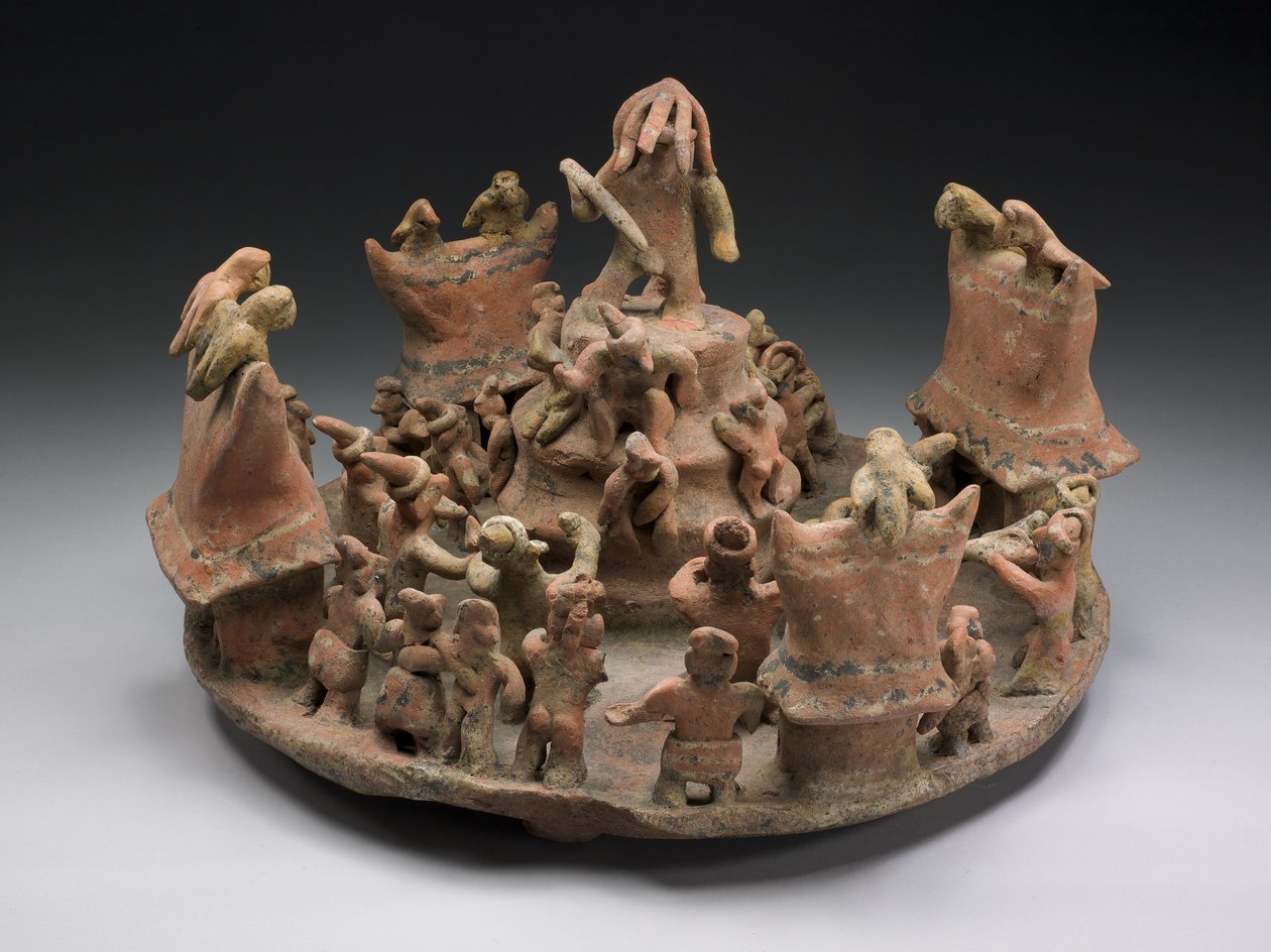 Modell som viser et ritualsenter, 100-800 e.Kr. (keramikk og pigment) av Nayarit Culture