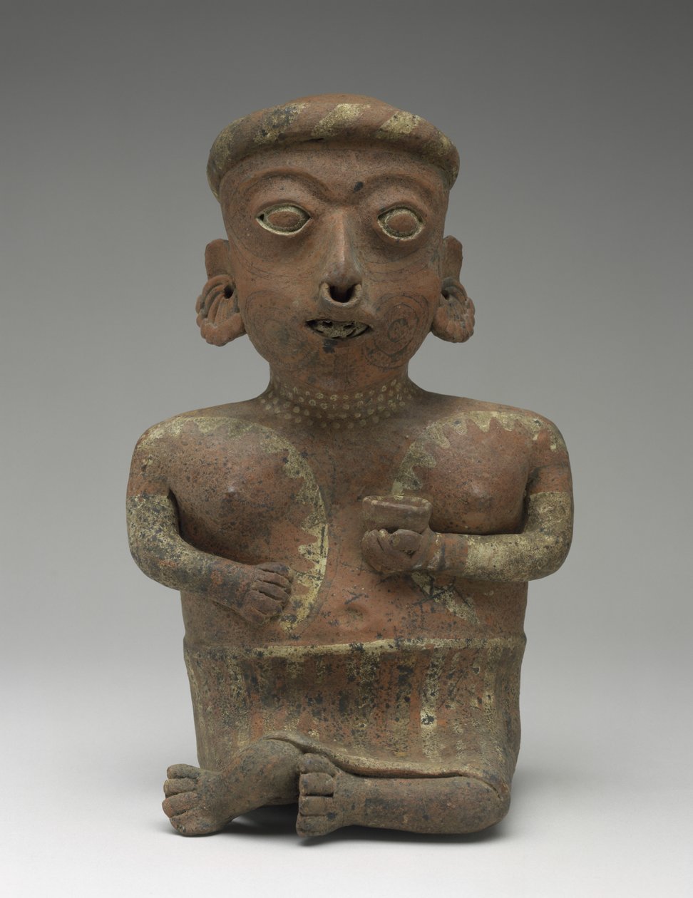Kvinnefigur, del av sittende par, 300 BC-AD 300 (keramikk med slip) av Nayarit Nayarit