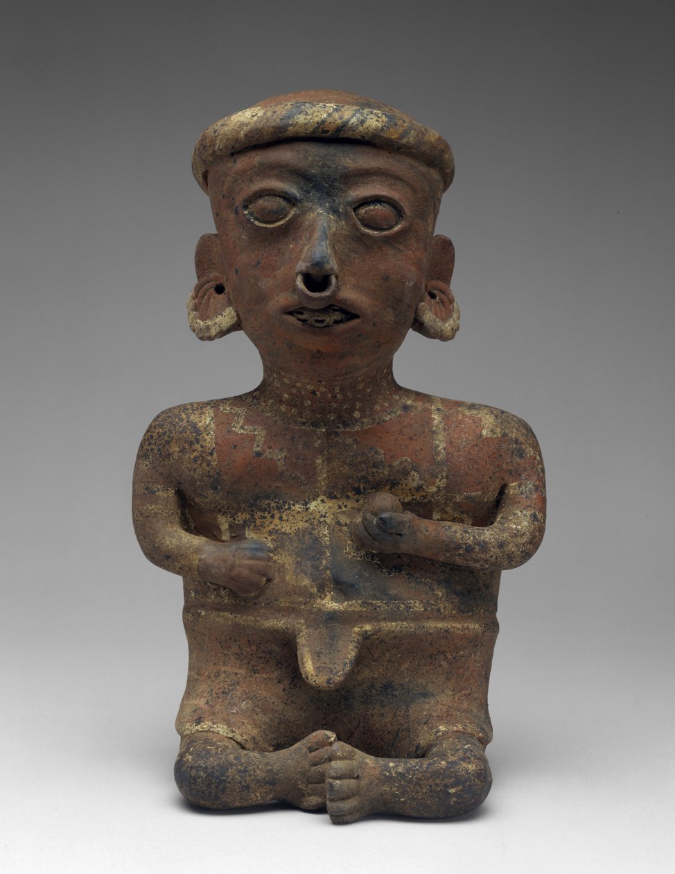 Mannsfigur, del av sittende par, 300 BC-AD 300 (keramikk med slip) av Nayarit Nayarit