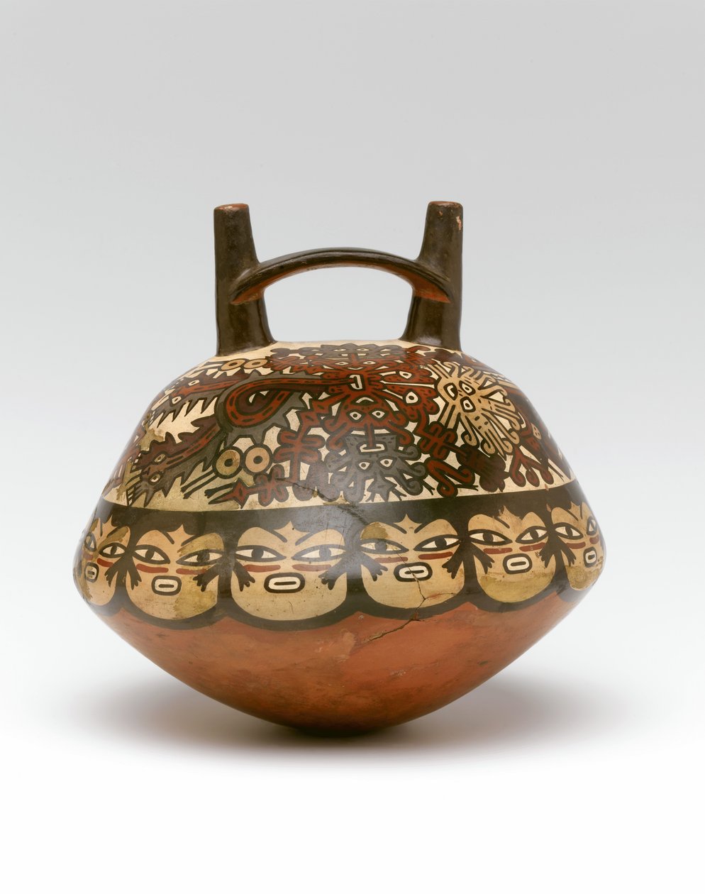 Dobbel tut og broflaske, fra Peru, 100 BC-600 AD (keramikk) av Nazca Culture