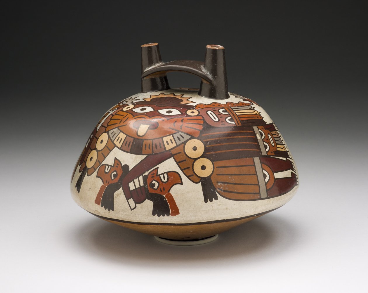 Fartøy som viser en maskert kriger som holder troféhoder, 180 f.Kr.-A.D. 500 av Nazca Culture