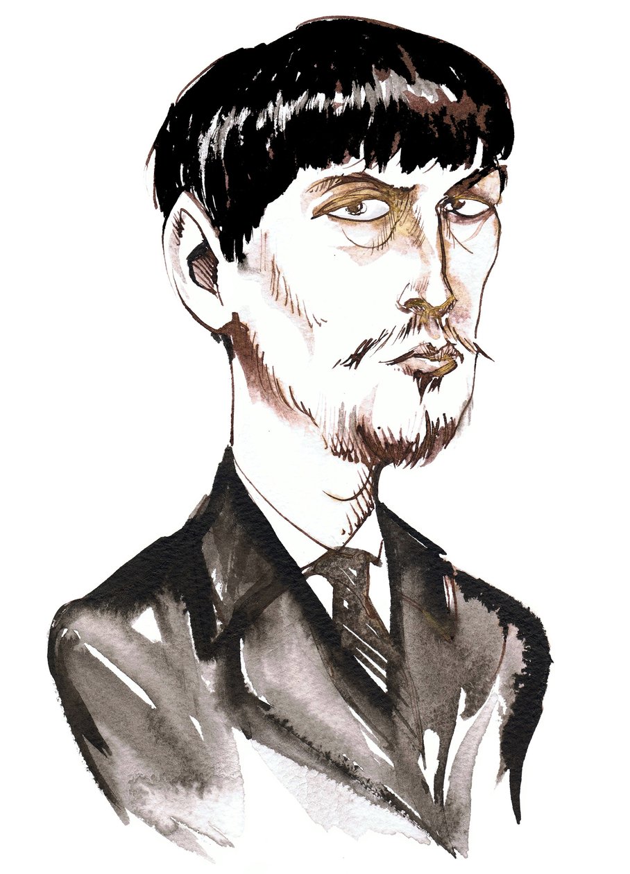 Achille-Claude Debussy , fransk komponist (1862-1918), blekkkarikatur som ung mann av Neale Osborne