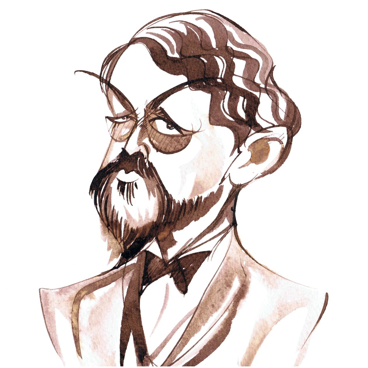 Achille-Claude Debussy , fransk komponist (1862-1918), blekkkarikatur av Neale Osborne