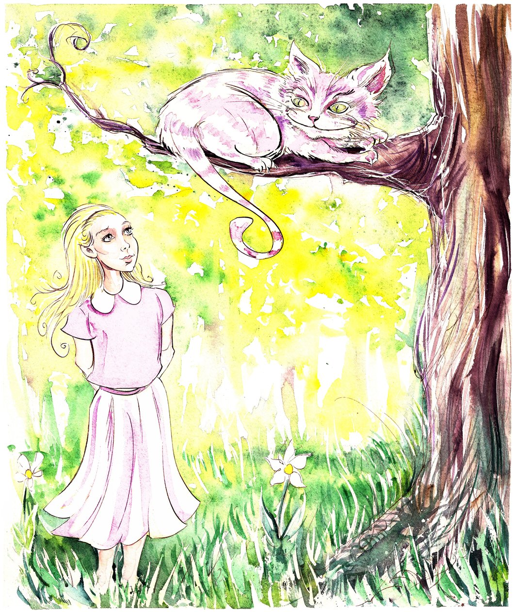 Alice and the Cheshire Cat - illustrasjon til Lewis Carrolls Alices Adventures in Wonderland (1865), 2005 av Neale Osborne