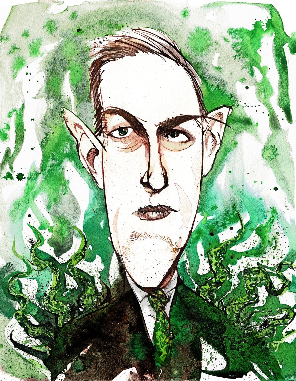 Den amerikanske skrekk- og science fiction-forfatteren Howard Phillips Lovecraft (1890-1937); karikatur av Neale Osborne