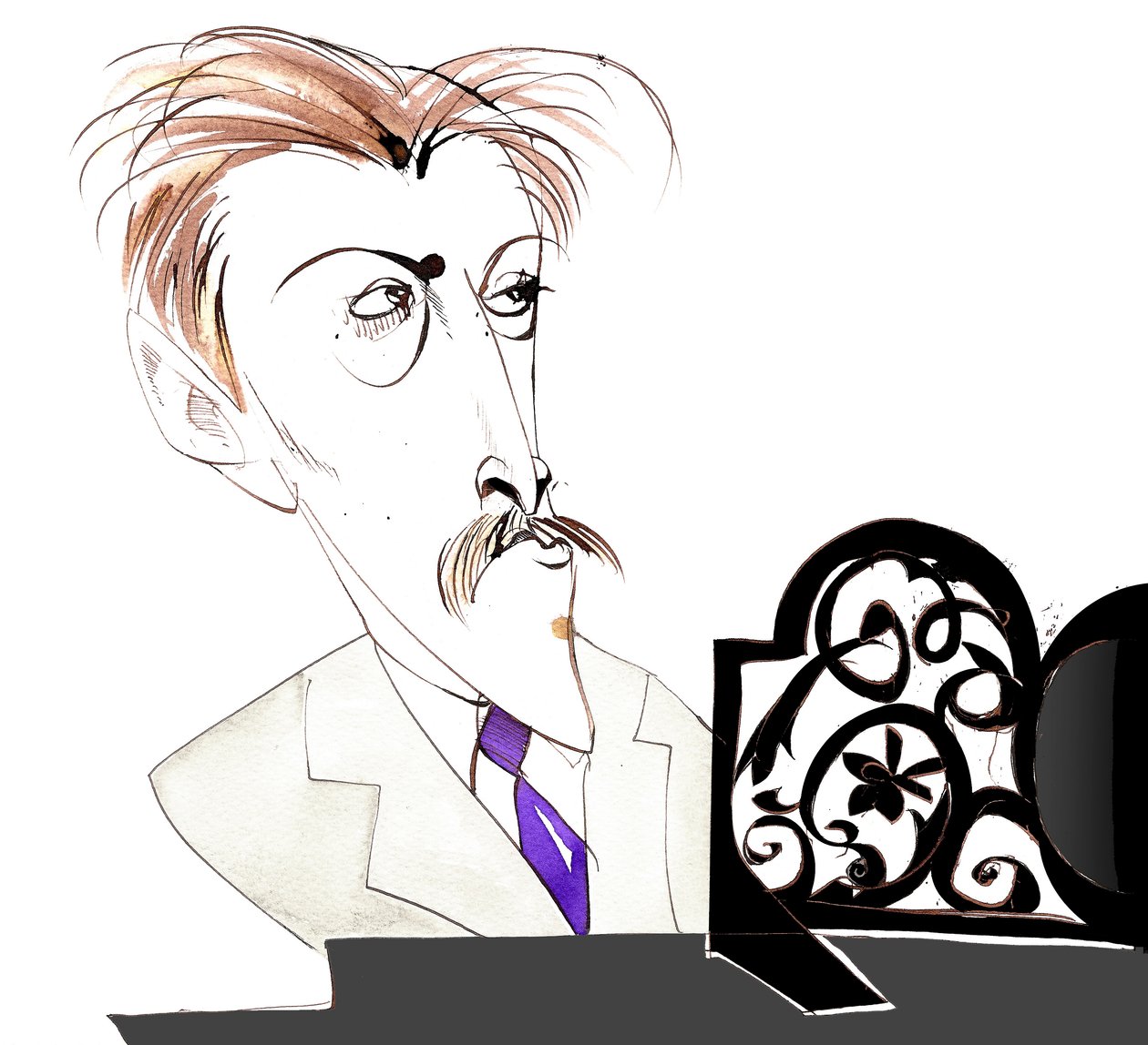 Arthur Bliss - engelsk komponist og dirigent (1891-1975); karikatur av Neale Osborne