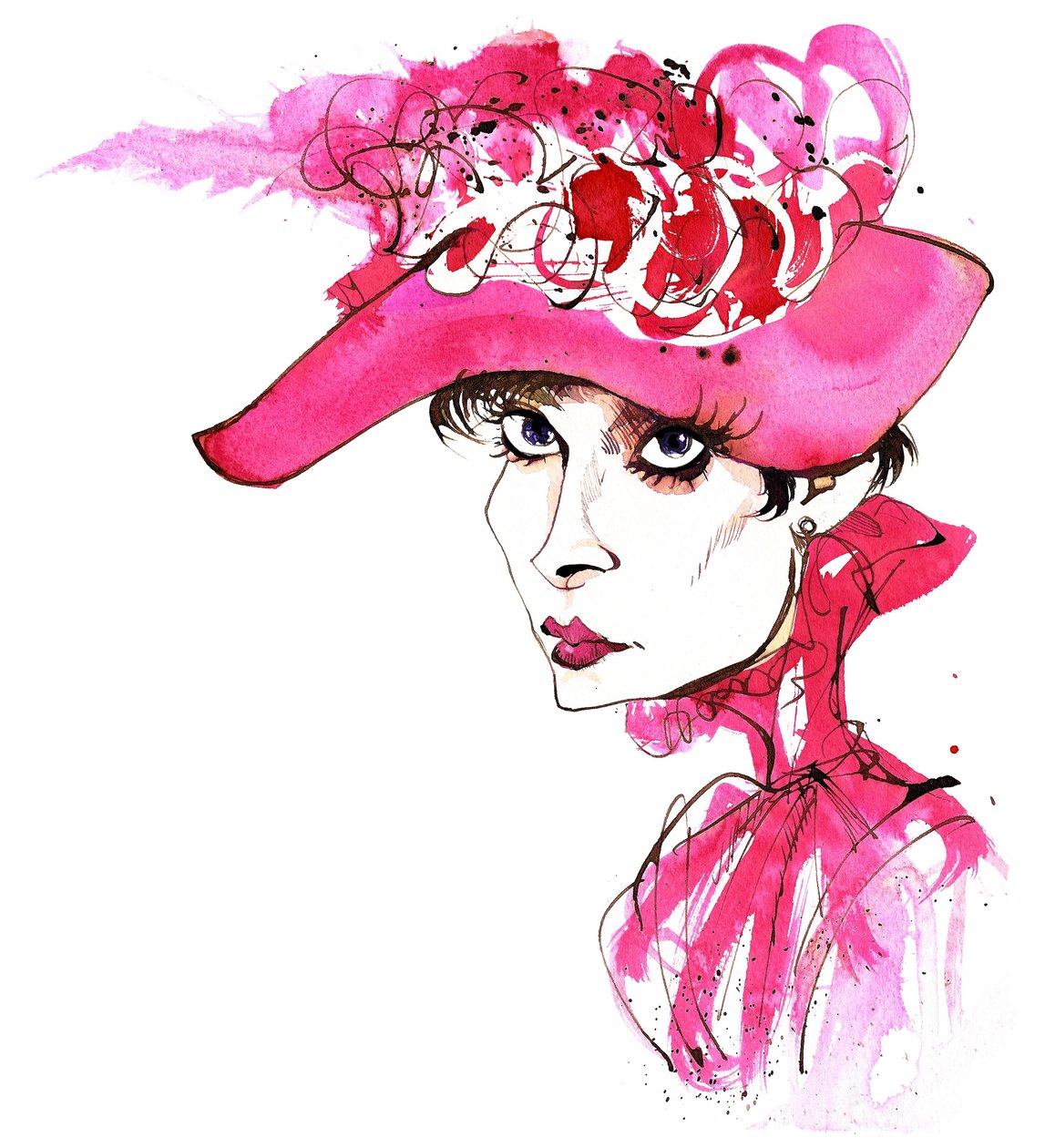 Belgisk-født skuespillerinne Audrey Hepburn (1929-93) født Eda Van Heemstra; karikert som Eliza Doolittle fra My Fair Lady (film fra 1964 regissert av George Cukor); karikatur av Neale Osborne