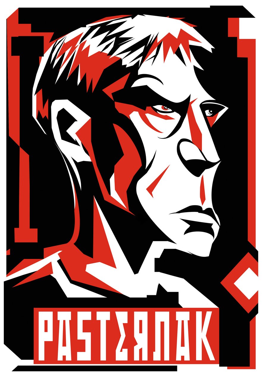 Boris Pasternak , russisk poet og romanforfatter (1890-1960), grafisk rød versjon av ovenfor av Neale Osborne