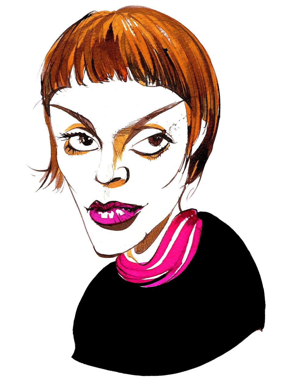 Brigitte Fassbaender tysk mezzosopran, iscenesetter og forfatter (født 1939); fargekarikatur av Neale Osborne