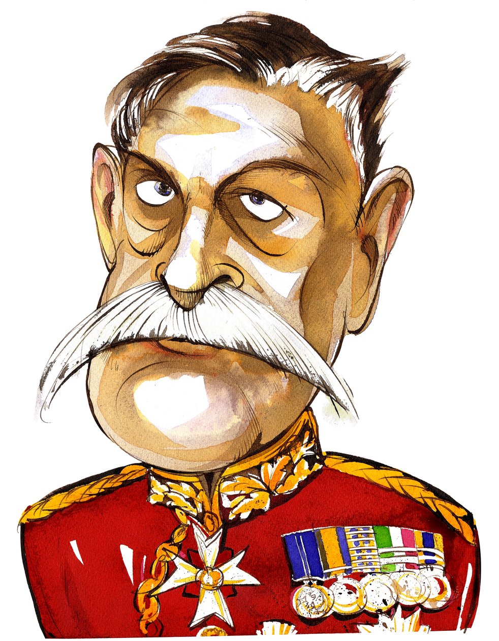 British Field Marshall, første jarl Haig av Bernersyde (1861-1928); fargekarikatur i uniform av Neale Osborne