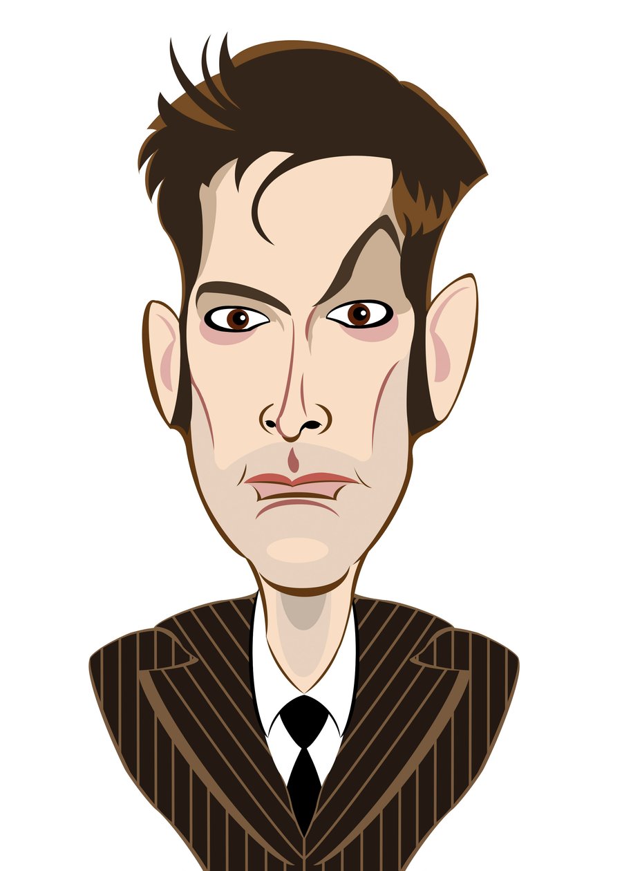 David Tennant som Doctor Who - karikatur av Neale Osborne