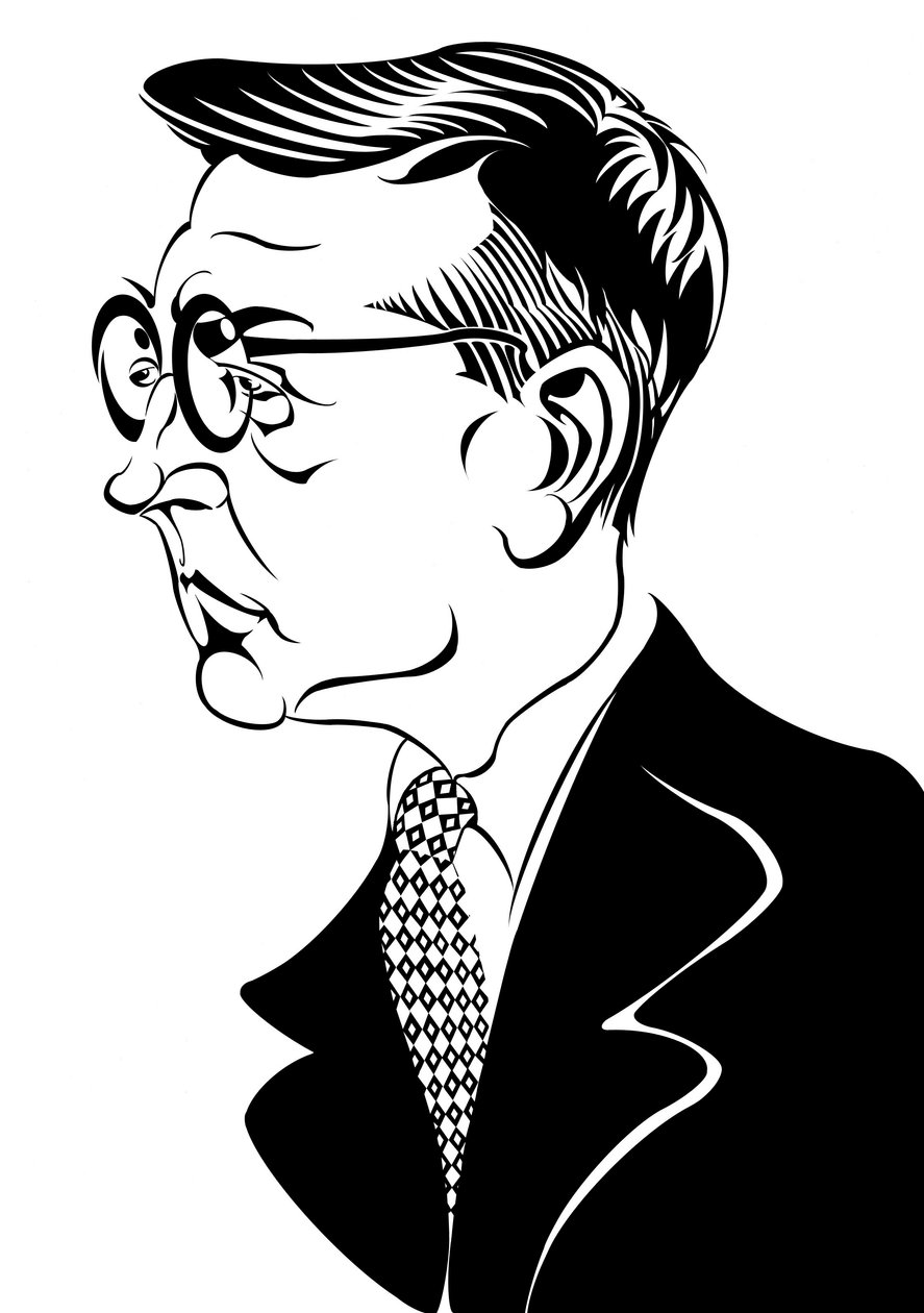 Dmitri Shostakovich - karikatur av den russiske komponisten i profil av Neale Osborne