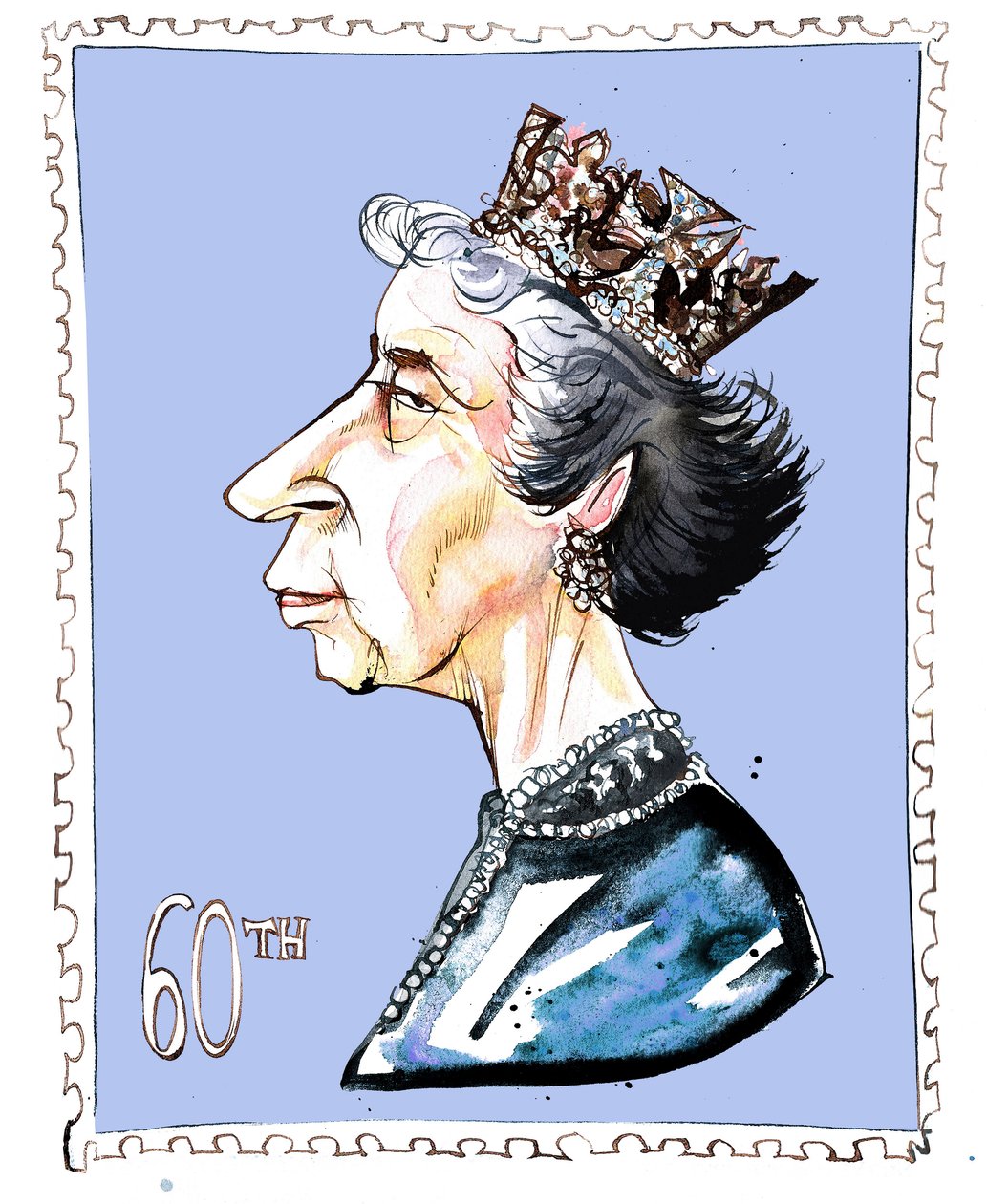 Elizabeth Windsor - karikatur av Neale Osborne